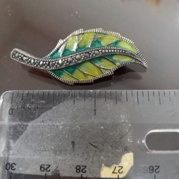 Lord & Taylor Antique Art Nouveau Sterling Silver & Green Marcasite Stone Leaf P - Picture 7 of 10